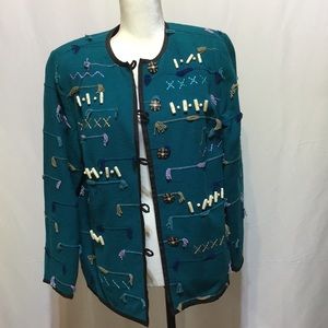 INDIGO MOON BEAUTIFUL BLUE GREEN EMBROIDERED EMBELLISHED JACKET